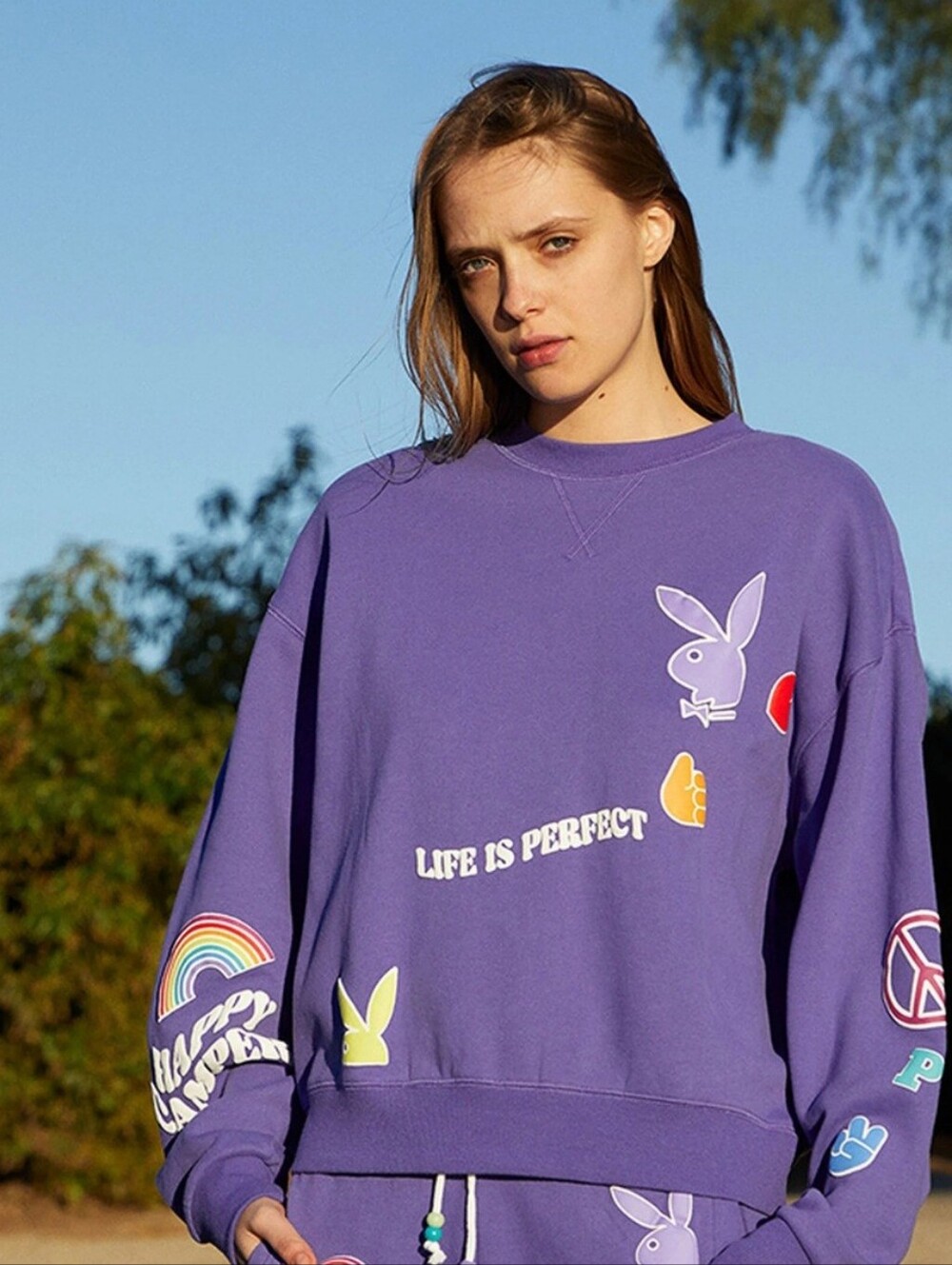Playboy Pacsun Cabin Fever Happy Camper Crewneck Sweatshirt Purple Medium